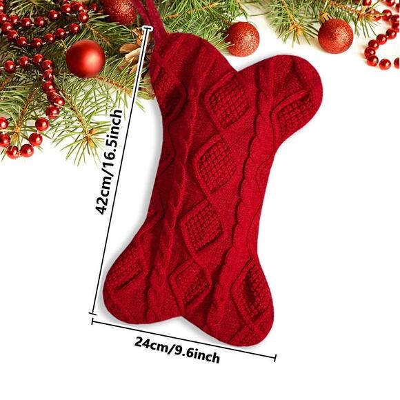 Red Cable Knit Dog Bone Christmas Stocking Pet Holiday Decor Plush NEW - Picture 3 of 6